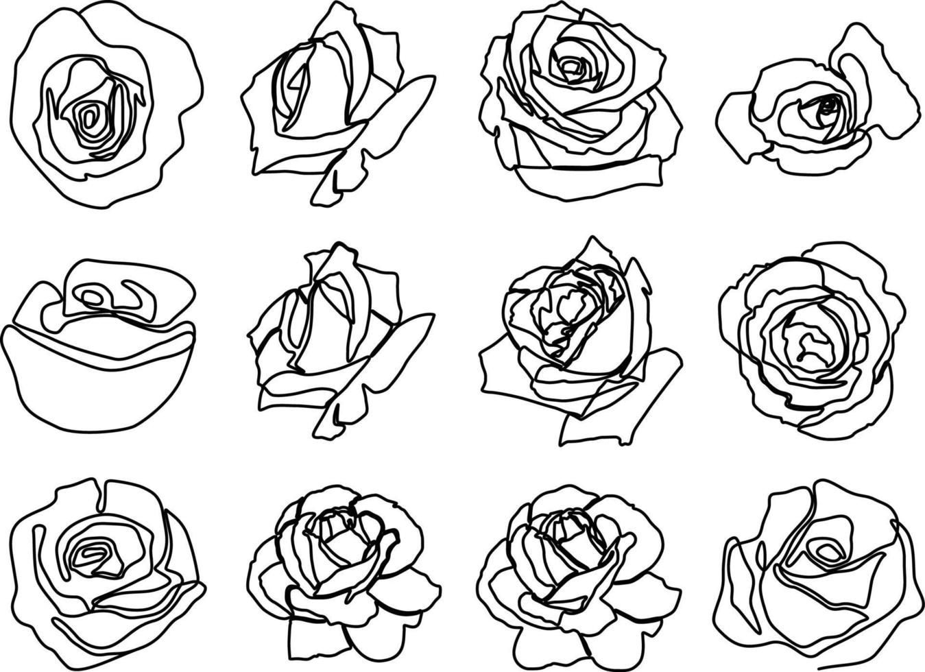 set med en linje konst av botanisk rosblomma i minimal design vektor
