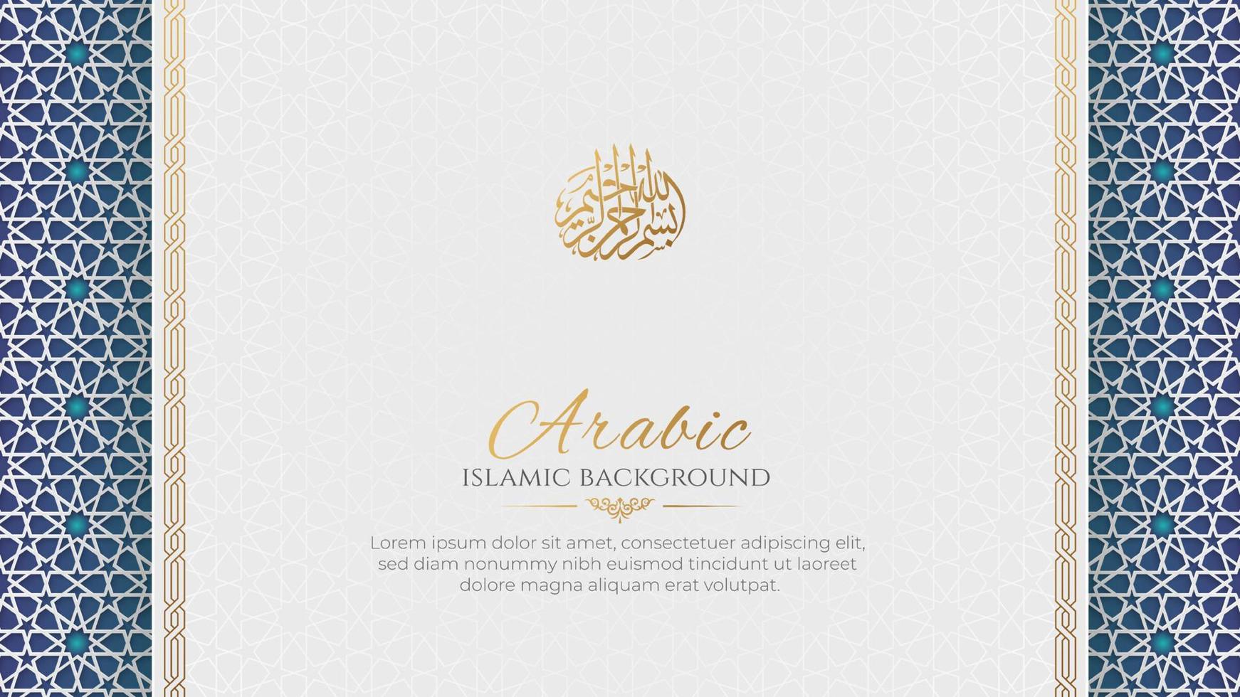 arabisk islamisk vit och gyllene lyxig färgglad sidstilbakgrund med arabiskt mönster och dekorativ prydnadsram vektor