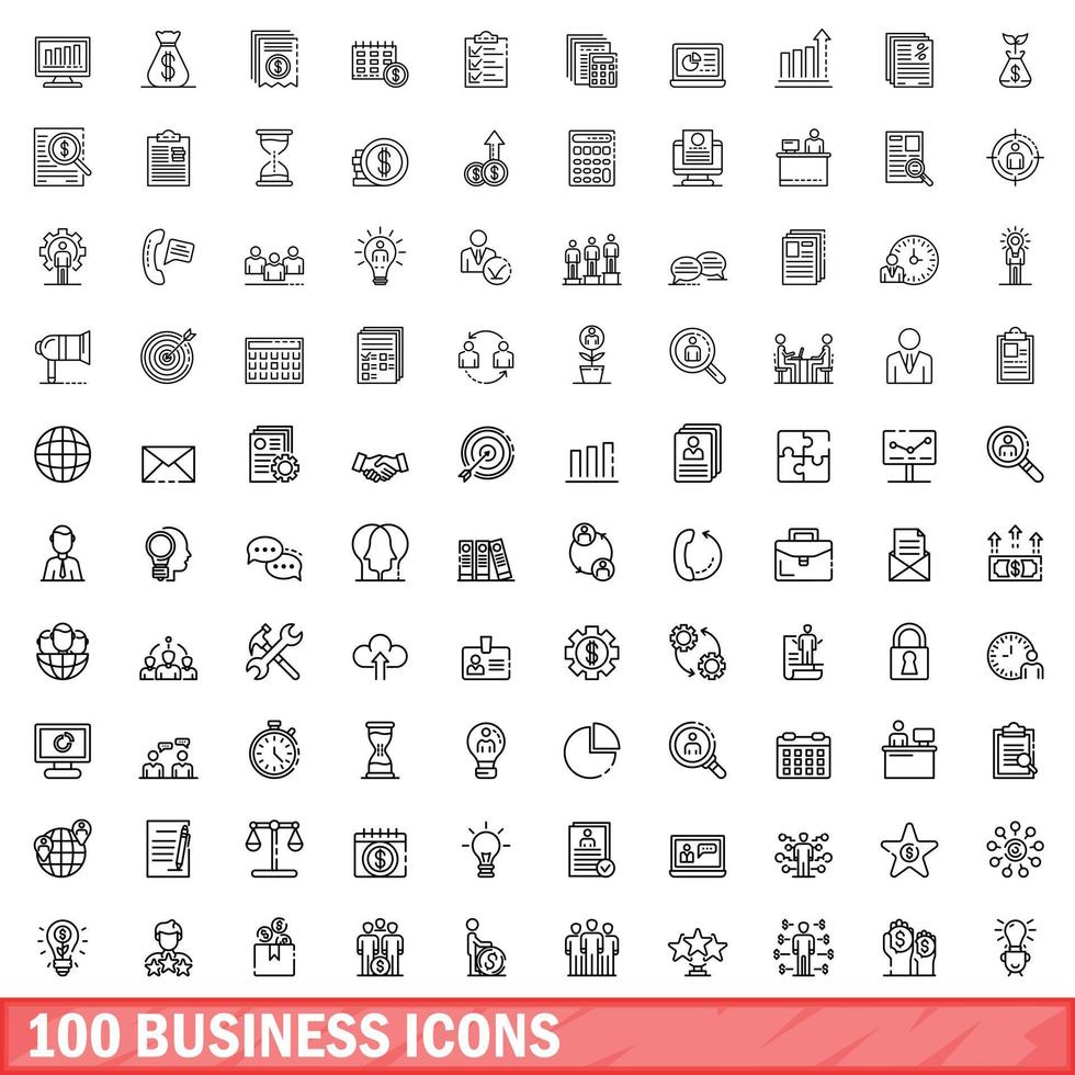 100 Business-Icons gesetzt, Umrissstil vektor