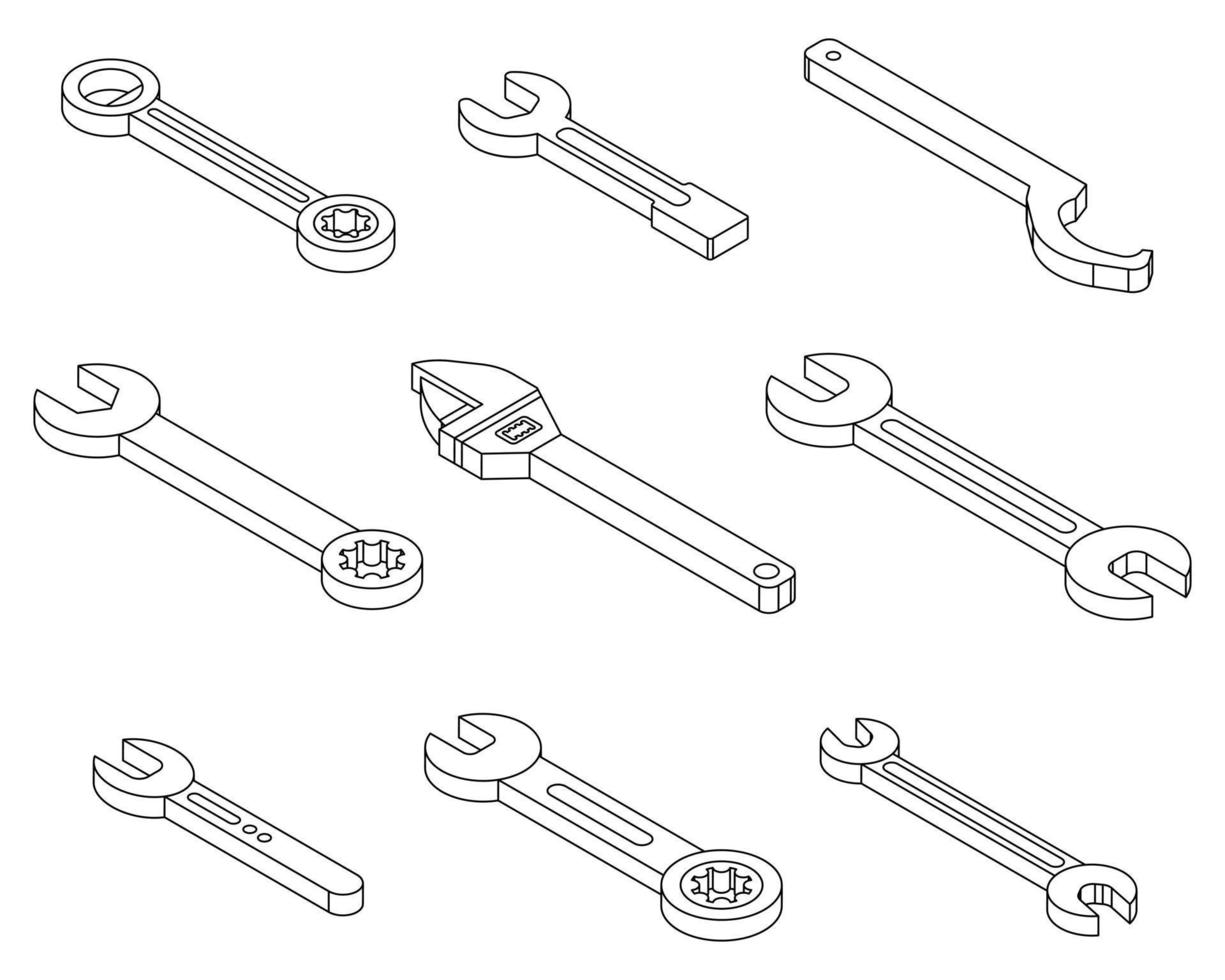 Schraubenschlüssel-Symbole setzen Vektor-Outine vektor