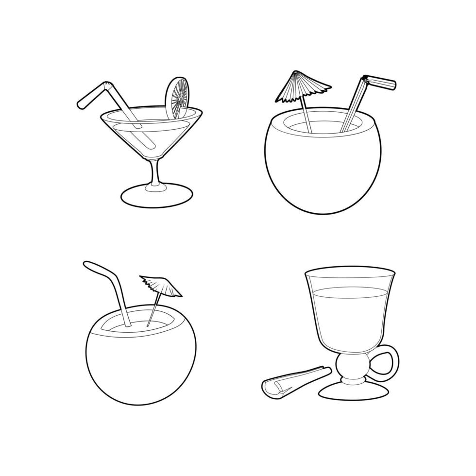 Cocktail-Icon-Set, Umrissstil vektor