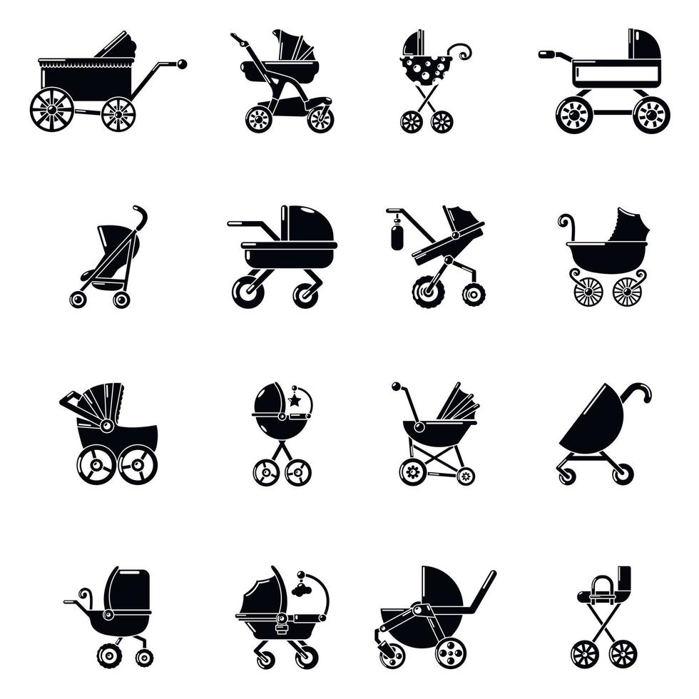 barnvagn ikoner set, enkel stil vektor