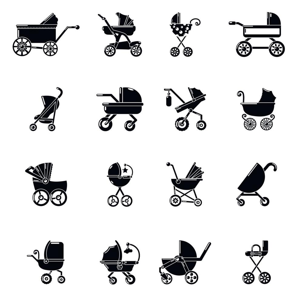 Kinderwagen-Icons Set, einfachen Stil vektor