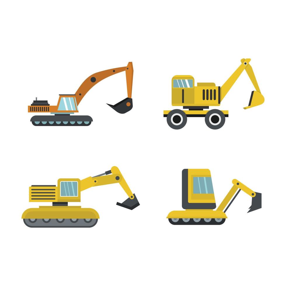 Bagger-Icon-Set, flacher Stil vektor