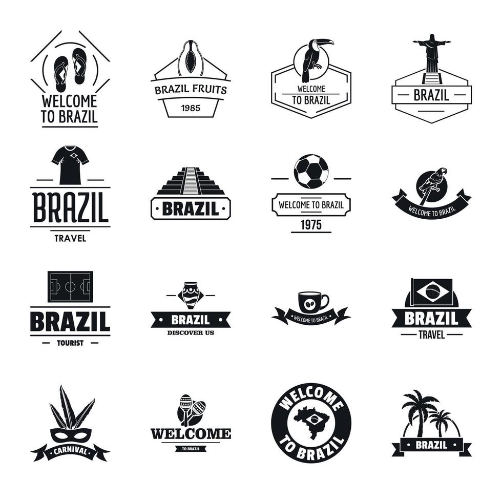 Brasilien resor logotyp ikoner set, enkel stil vektor
