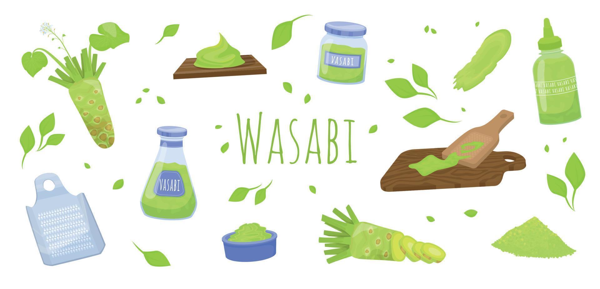 wasabi flache ikonenzusammensetzung vektor