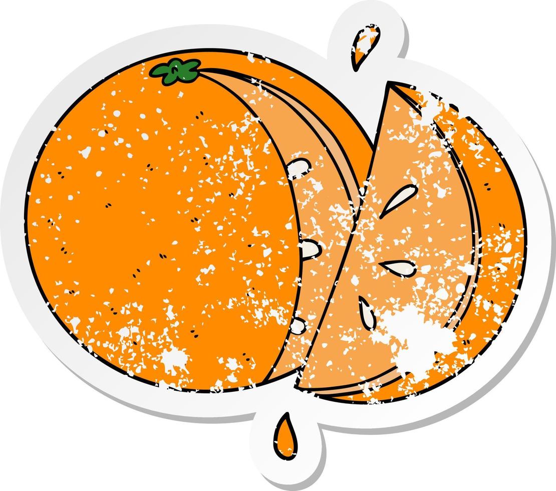 nödställda klistermärke av en tecknad apelsinskiva vektor