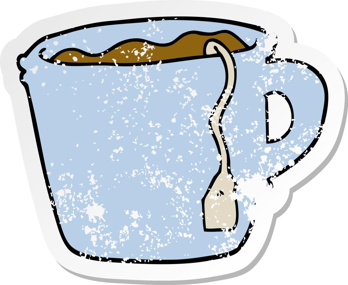 beunruhigter Aufkleber einer heißen Tasse Tee des Cartoons vektor
