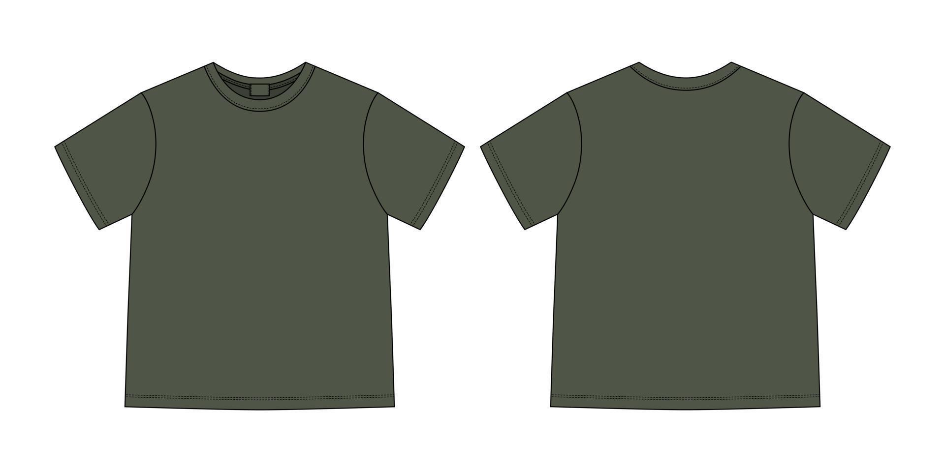 kläder teknisk skiss unisex oversize t-shirt. t-shirt designmall. kakigrön färg. vektor