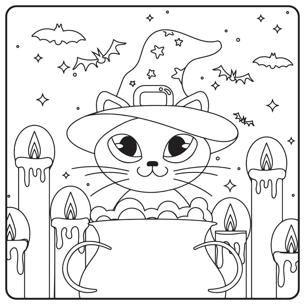 Halloween-Katzen-Malvorlagen für Kinder vektor