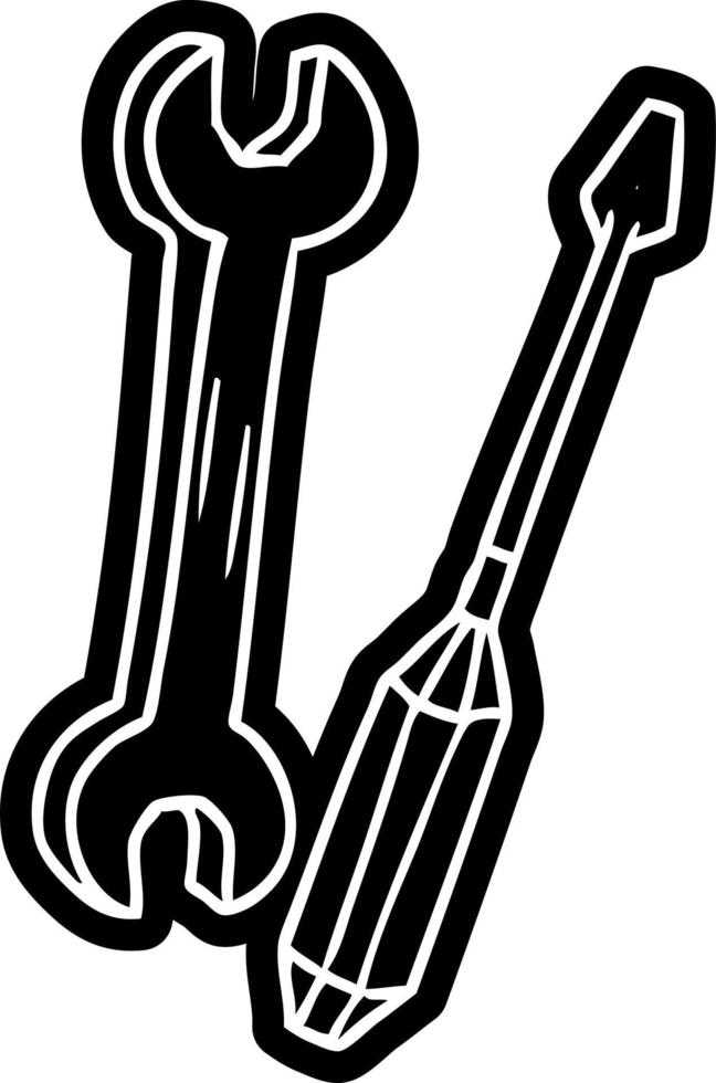 Cartoon-Symbolzeichnung eines Schraubenschlüssels und eines Schraubendrehers vektor