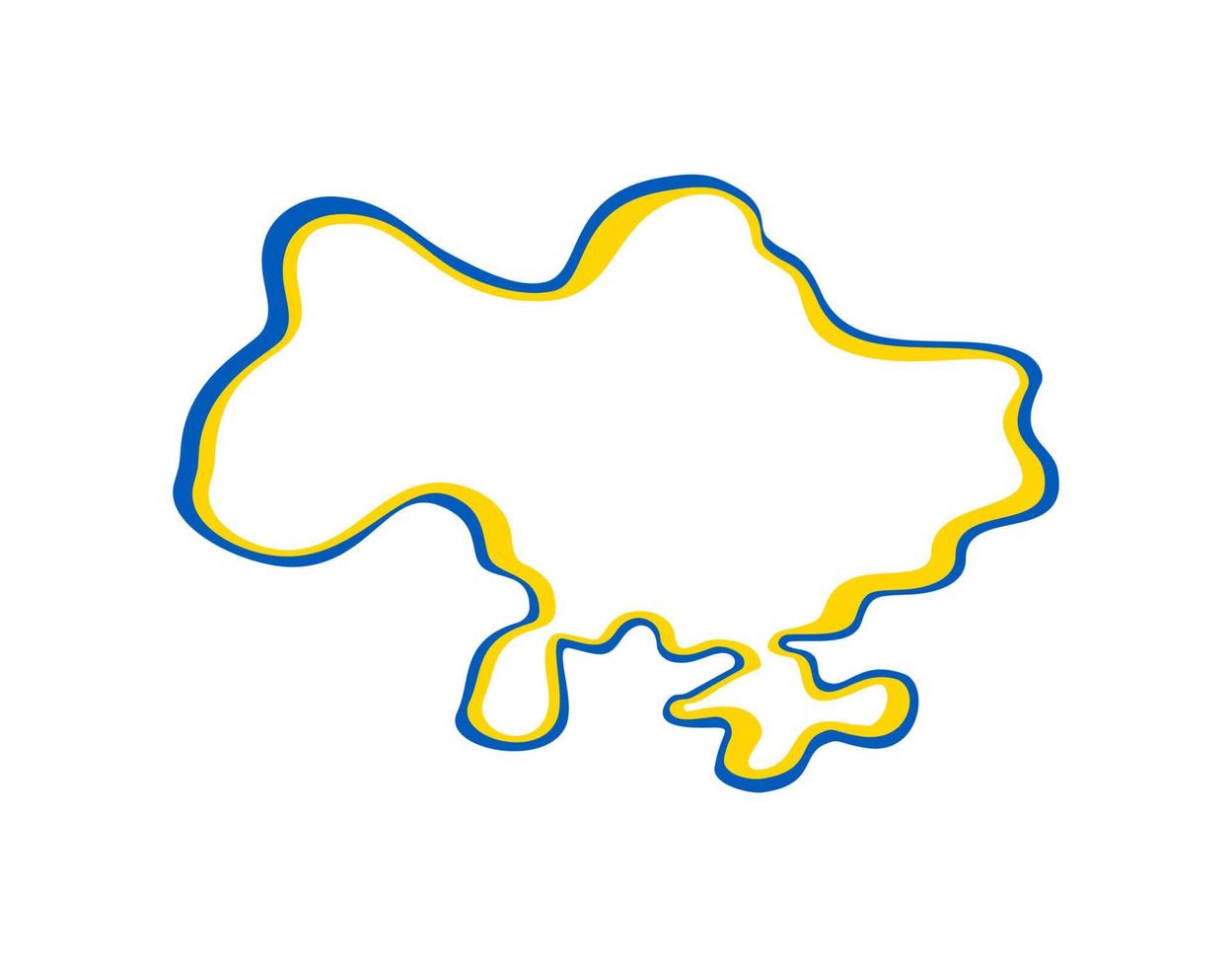 Strichzeichnungen Vektorkarte der Ukraine mit blauem und gelbem Pinselstrich. Ukraine retten. gestaltungselement für aufkleber, banner, poster, karte. isolierte Abbildung vektor