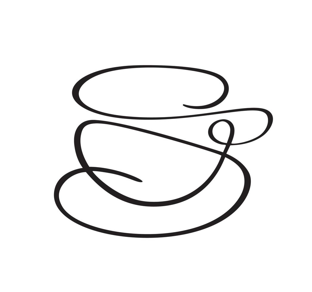 Vektorkalligrafie abstrakte Liebe Kaffee- oder Teetasse auf Untertasse. kalligraphische schwarz-weiß-illustration. handgezeichnetes design für logo, symbolcafé, menü, textilmaterial vektor