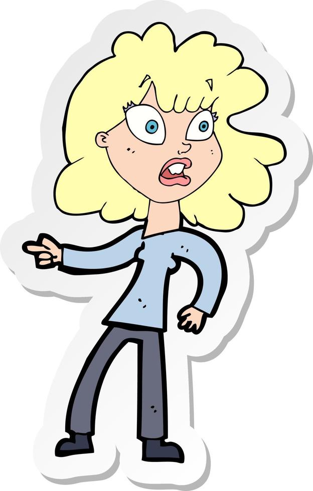 Aufkleber einer besorgten Cartoon-Frau, die zeigt vektor