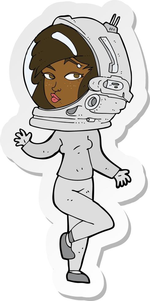 Aufkleber einer Cartoon-Frau mit Weltraumhelm vektor