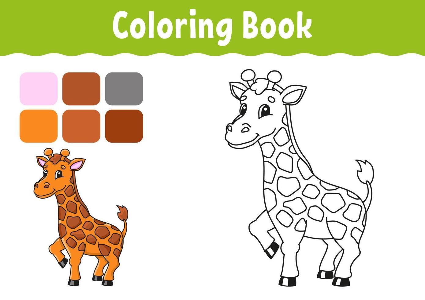 Malbuch für Kinder. Giraffentier. fröhlicher Charakter. Vektor-Illustration. süßer Coon-Stil. Fantasieseite für Kinder. schwarze Kontursilhouette. isoliert auf weißem Hintergrund. vektor