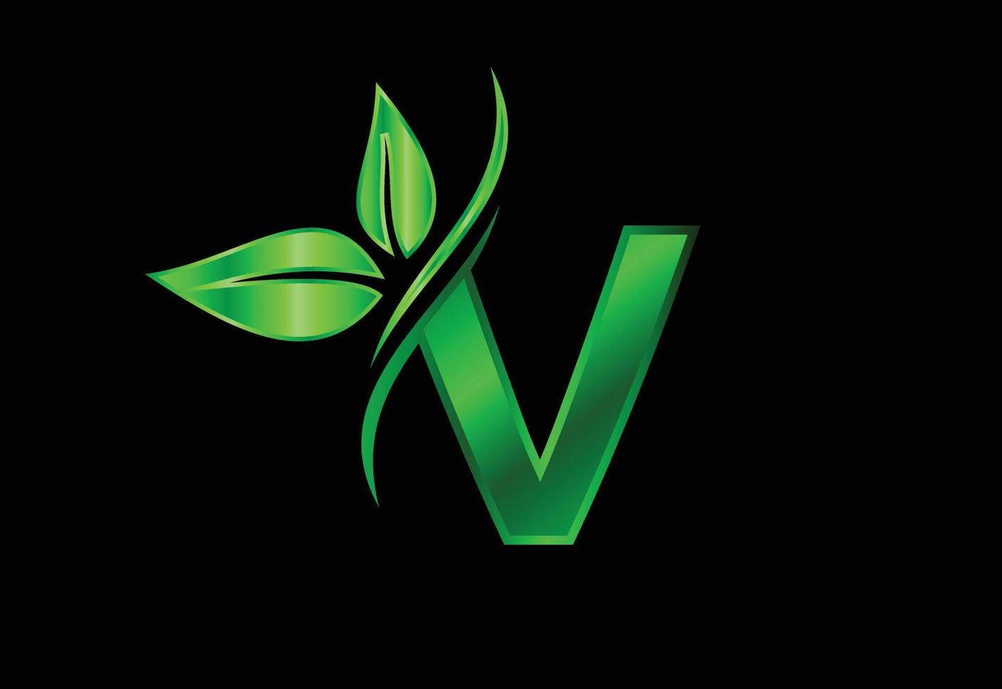 initial v monogram alfabet med två blad. grönt miljövänligt logotypkoncept. logotyp för ekologiska vektor