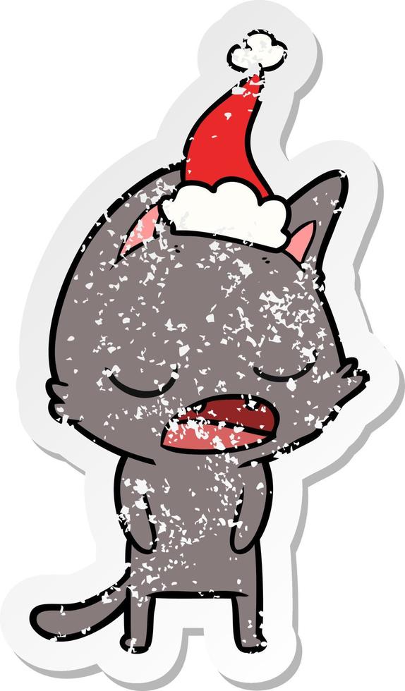 sprechende Katze beunruhigter Aufkleber-Cartoon einer tragenden Weihnachtsmannmütze vektor