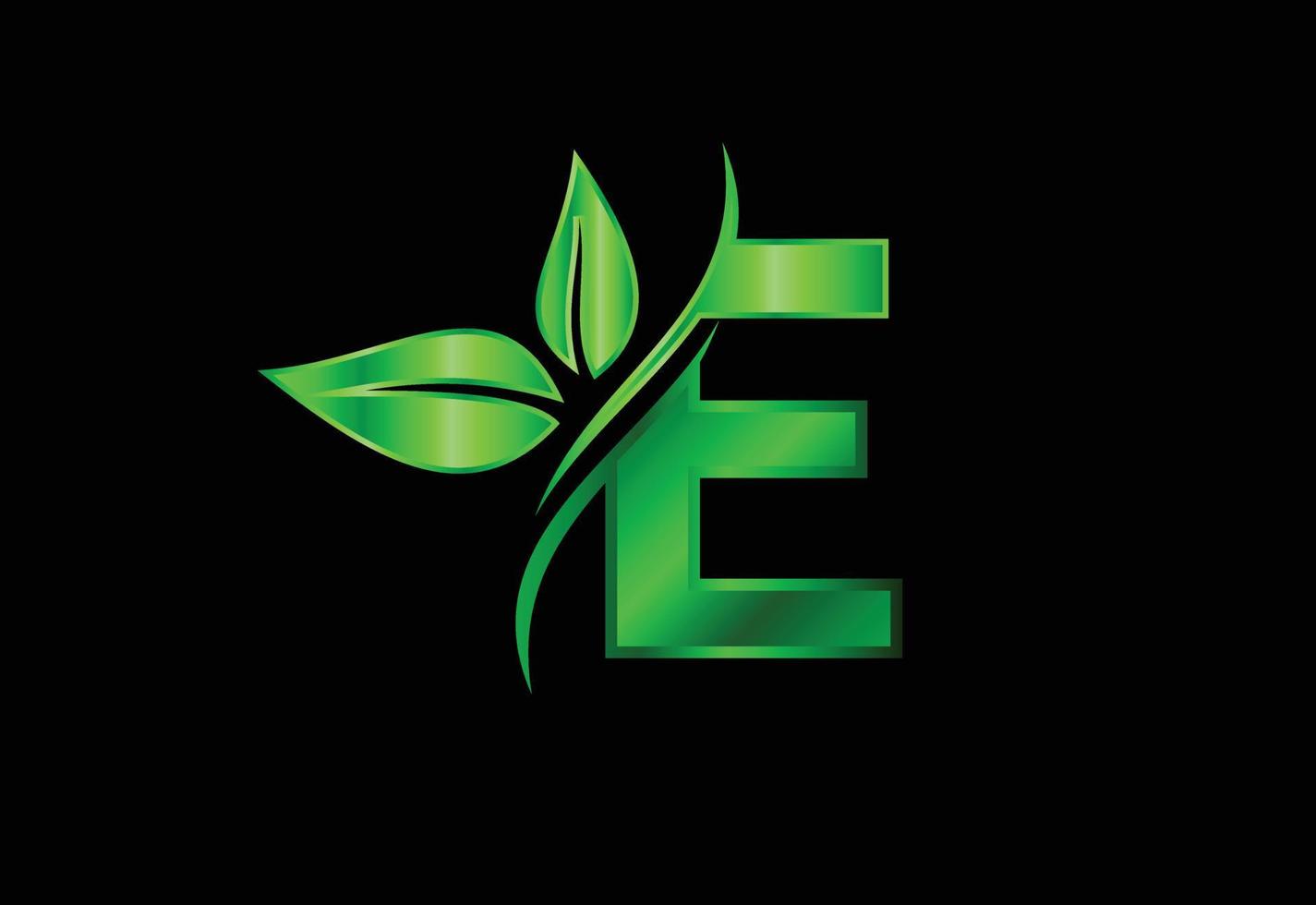 anfängliches e-monogrammalphabet mit zwei blättern. grünes umweltfreundliches logo-konzept. Logo für ökologisch vektor