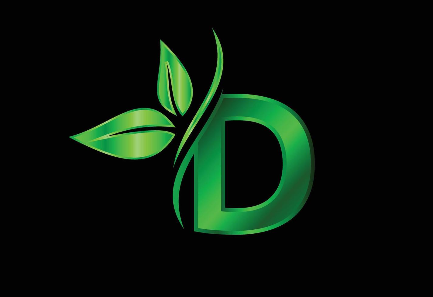 initial d monogram alfabet med två blad. grönt miljövänligt logotypkoncept. logotyp för ekologiska vektor