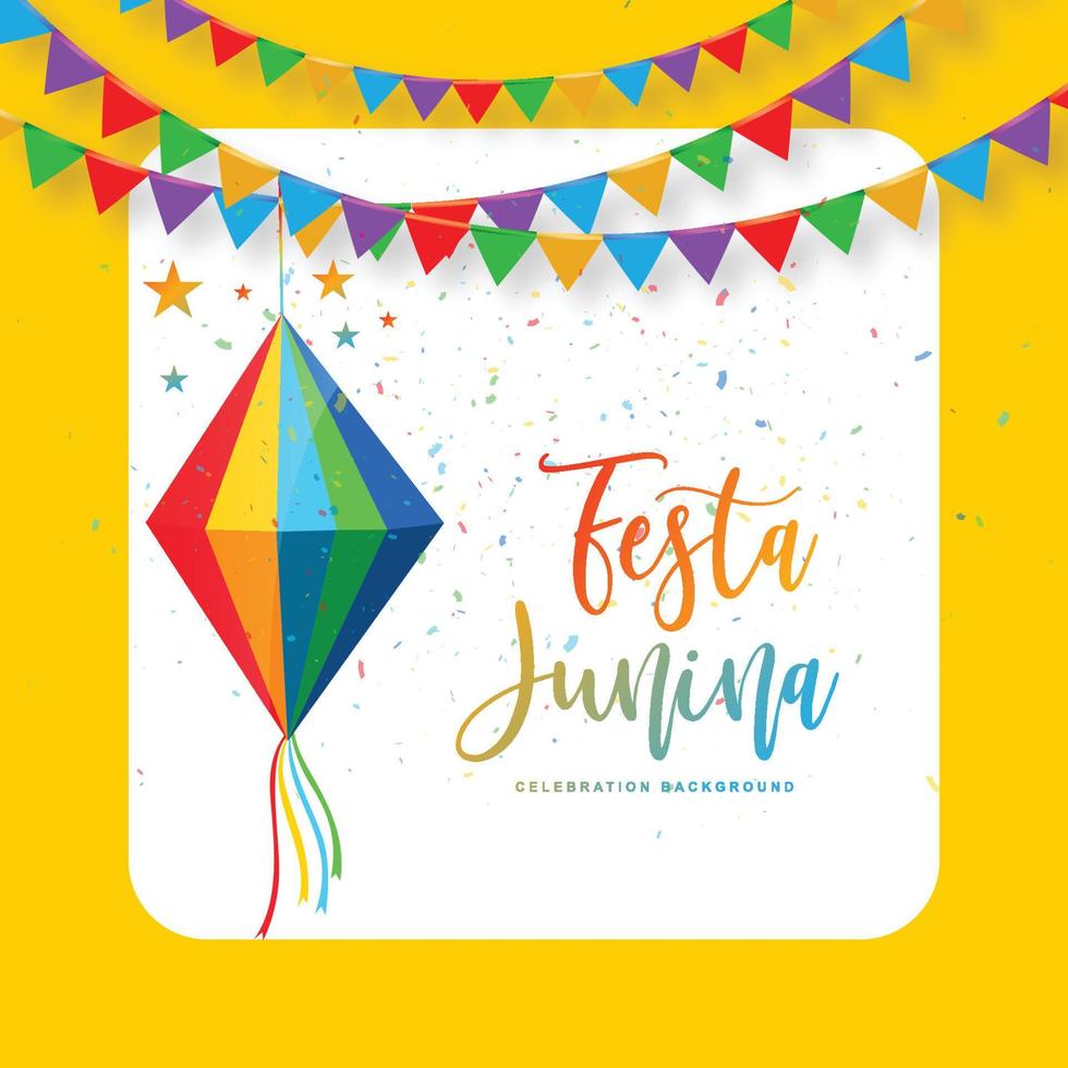 festa junina Brasilien festival kort på dekorativa part flaggor bakgrund vektor