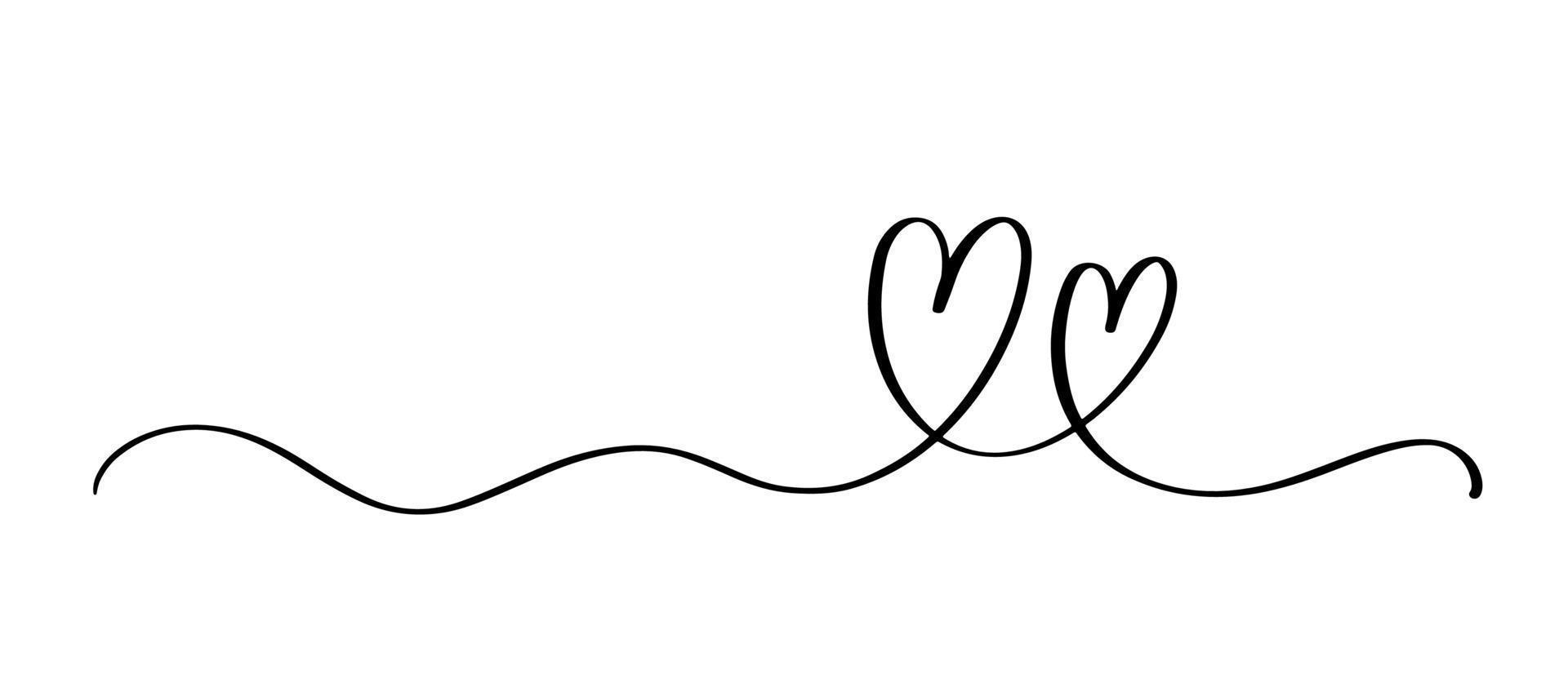 hjärta och kärlek virvelavdelare. handritad skiss doodle stil. kontinuerlig linje klottrar hjärta tråd vektor illustration. kärlek och bröllop koncept.