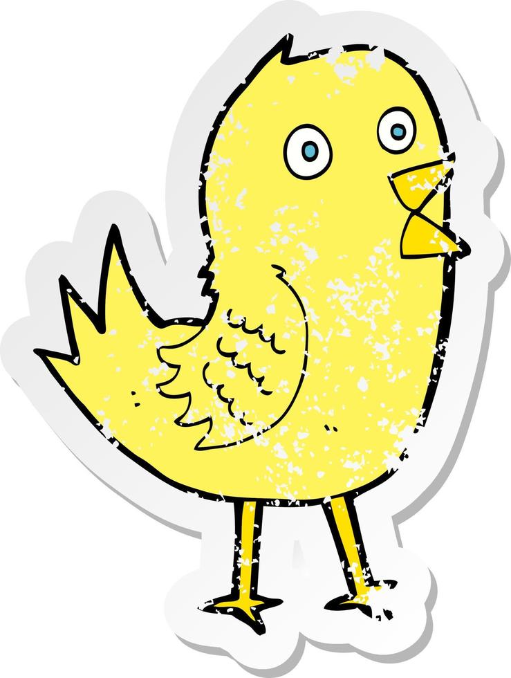 retro nödställd klistermärke av en tecknad twittrande fågel vektor
