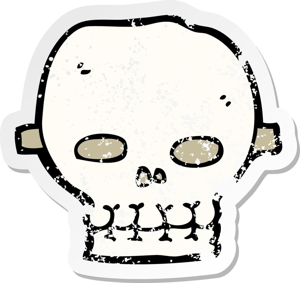retro nödställd klistermärke av en tecknad spöklik skallemask vektor