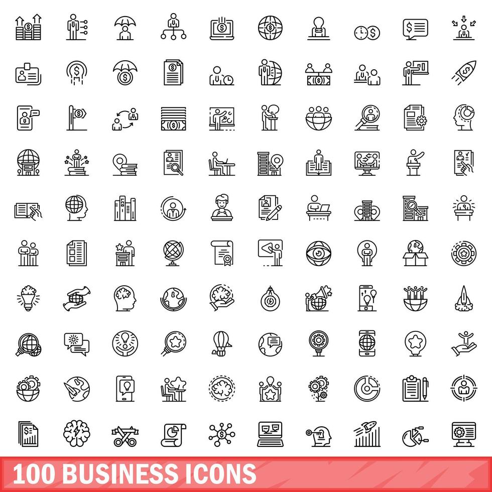 100 Business-Icons gesetzt, Umrissstil vektor