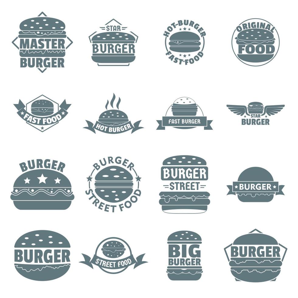 hamburgare logotyp ikoner set, enkel stil vektor