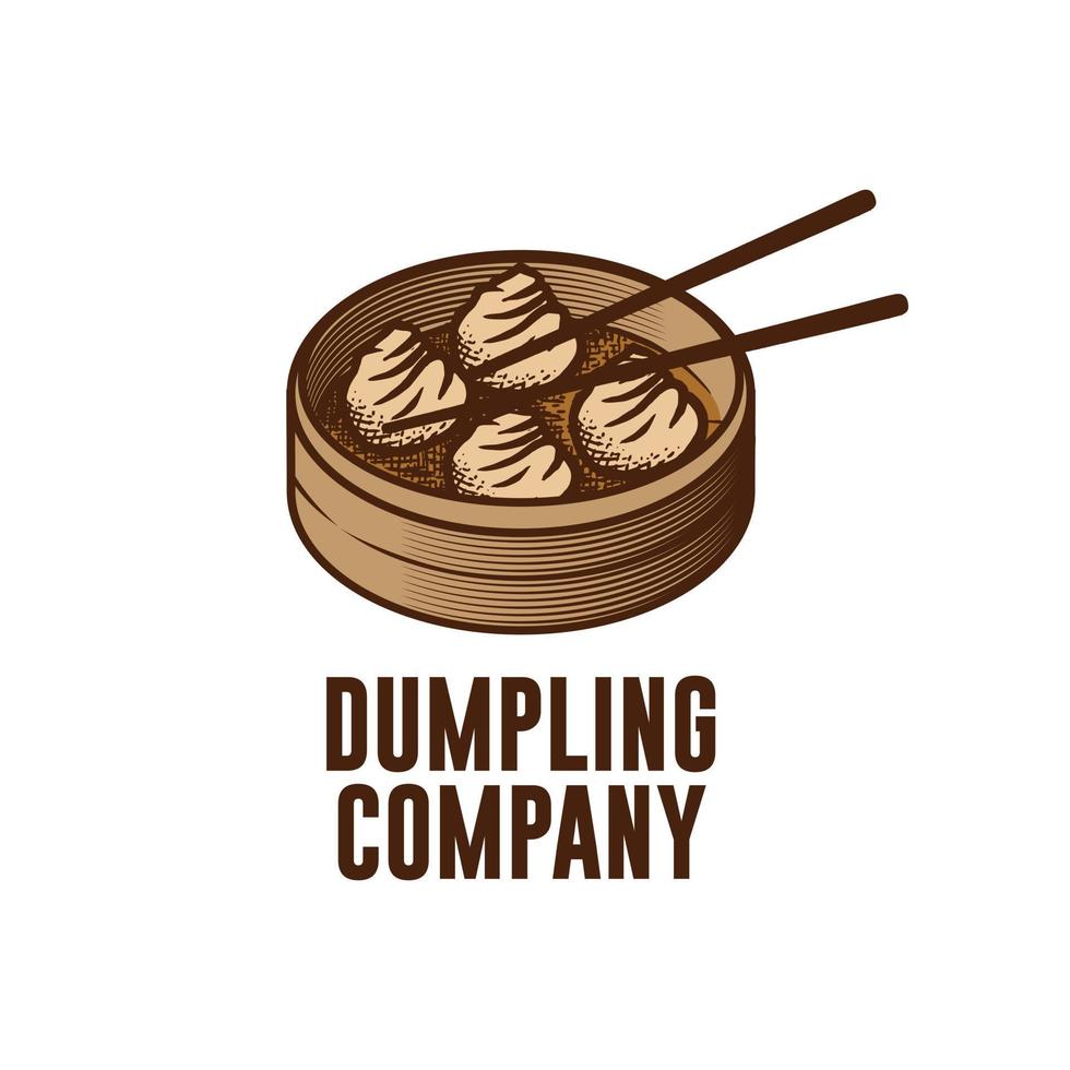 dumplings och ätpinnar illustration för restaurang logotyp. asiatisk mat ikon för japanska, koreanska, kinesiska eller asiatiska restaurant.design element för logotyp, affisch, kort, banderoll, emblem, t-shirt. vektor