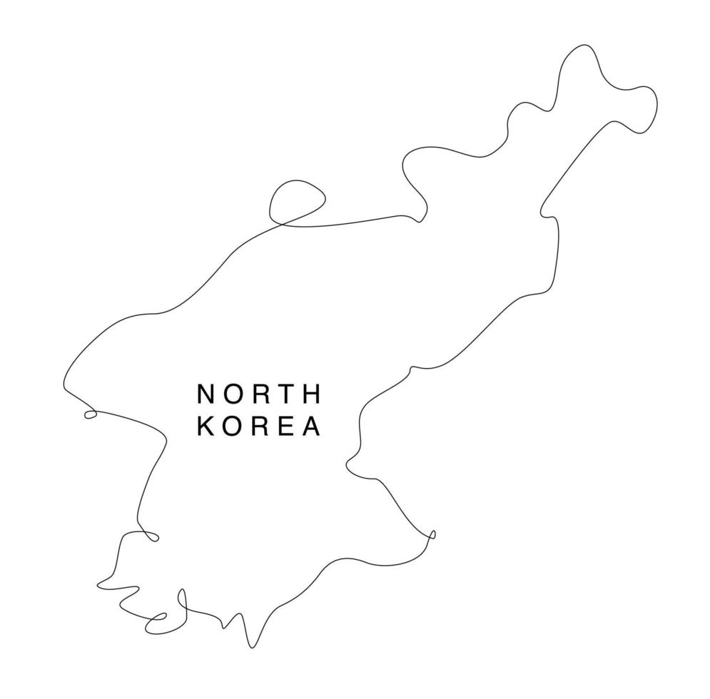 linje konst nordkorea karta. kontinuerlig linje asien karta. vektor illustration. enda kontur.