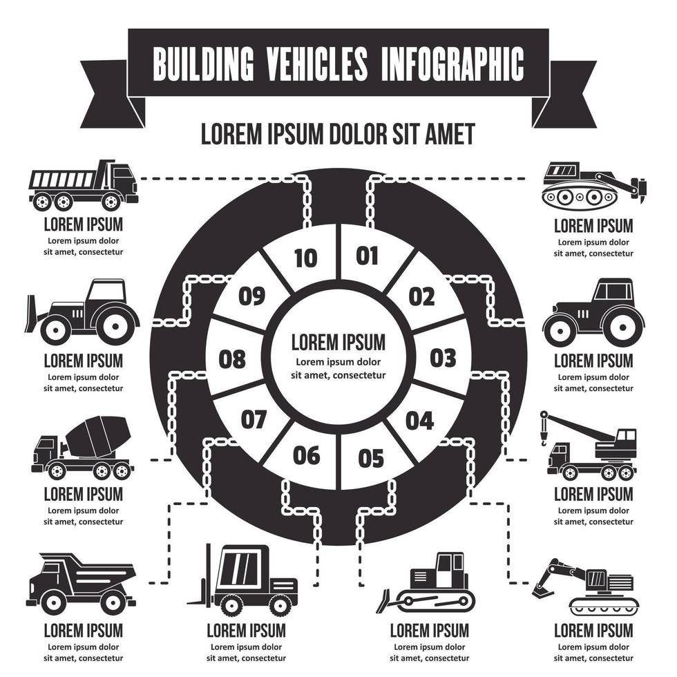 bygga fordon infographic, enkel stil vektor