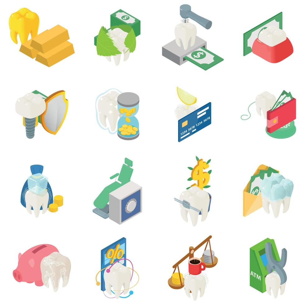 topp tandläkare ikoner set, isometrisk stil vektor