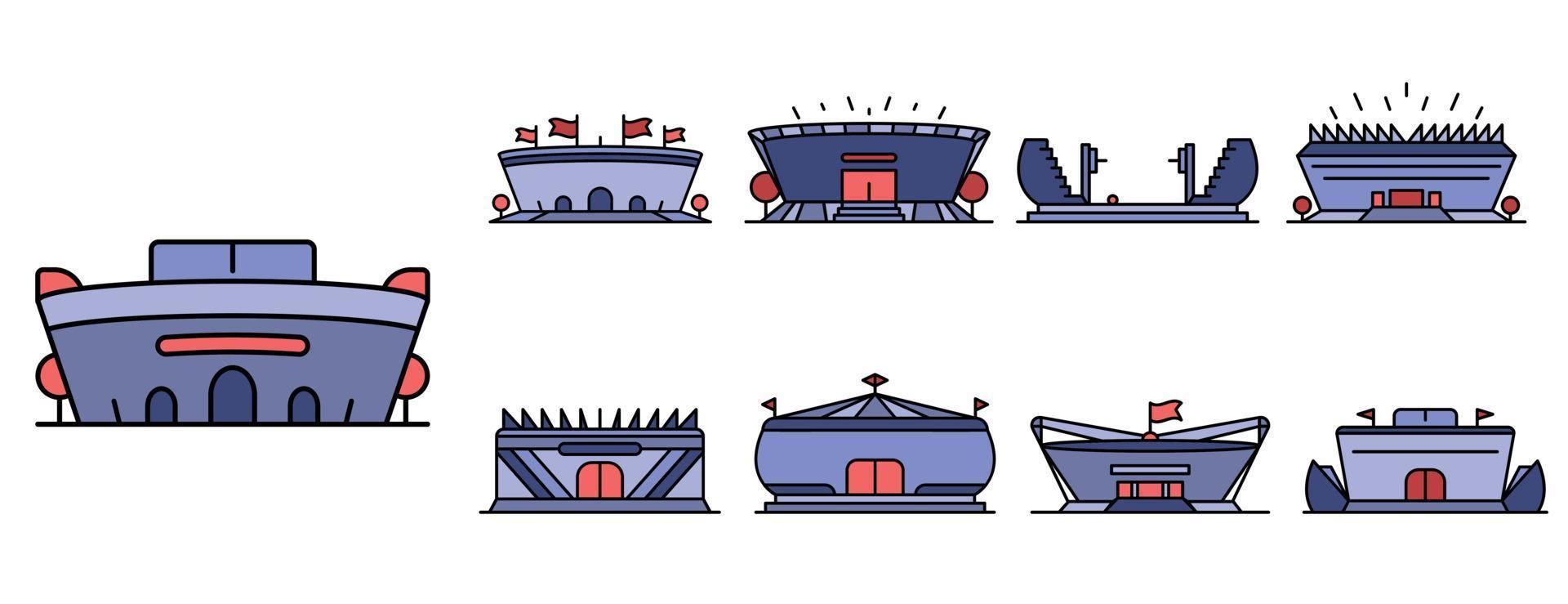 Arena-Icon-Set-Linienfarbvektor vektor