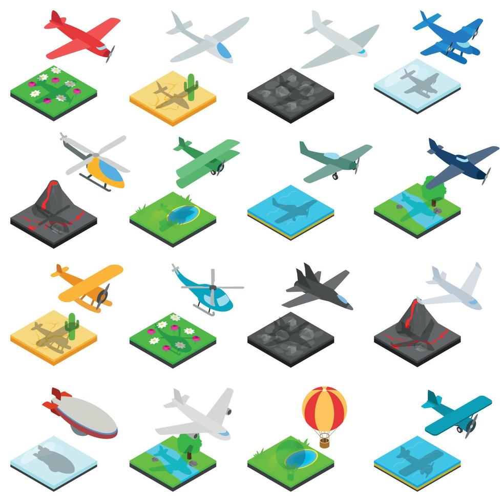 flygplan flyg ikoner set, isometrisk stil vektor
