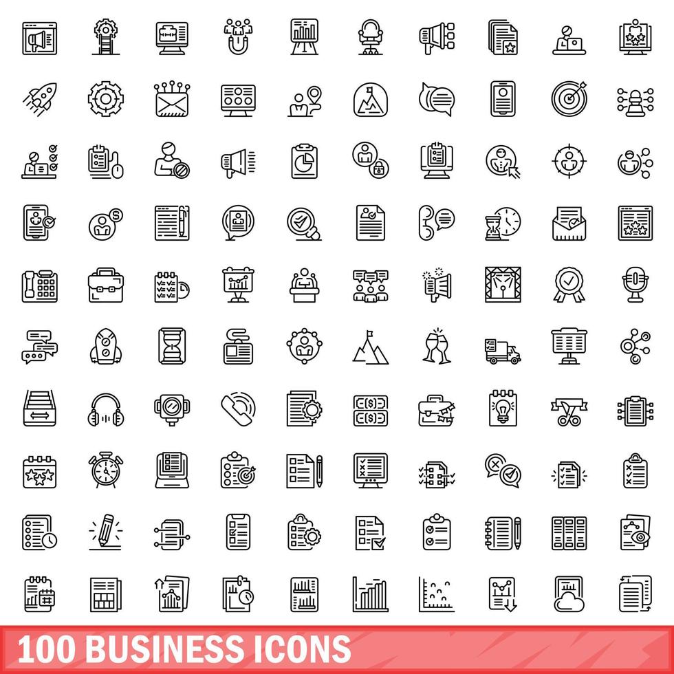 100 Business-Icons gesetzt, Umrissstil vektor