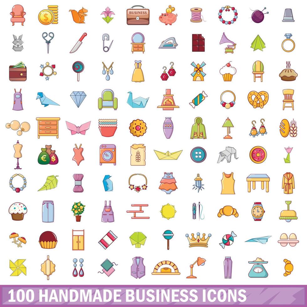 100 handgefertigte Business-Icons im Cartoon-Stil vektor