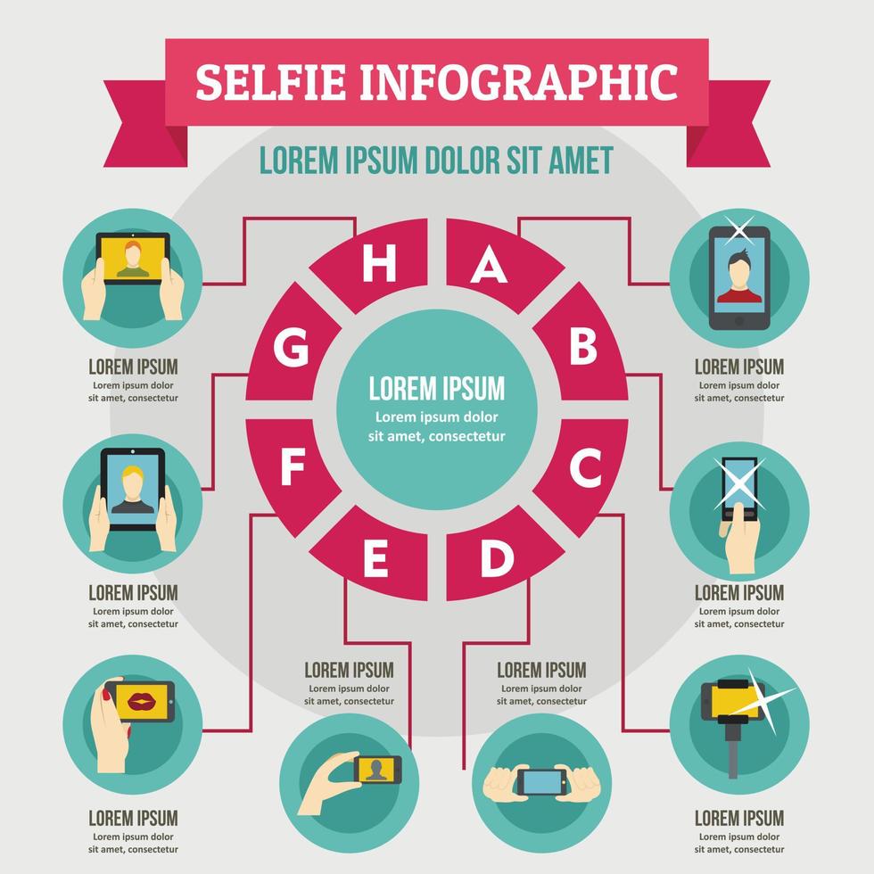 selfie infographic koncept, platt stil vektor