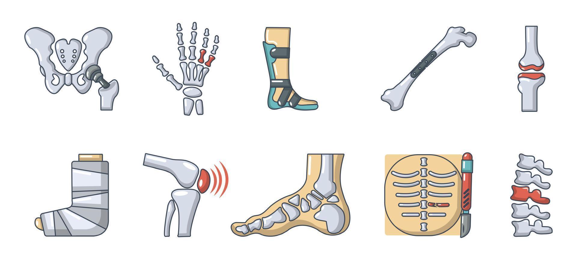 Symbolsatz für menschliche Knochen, Cartoon-Stil vektor