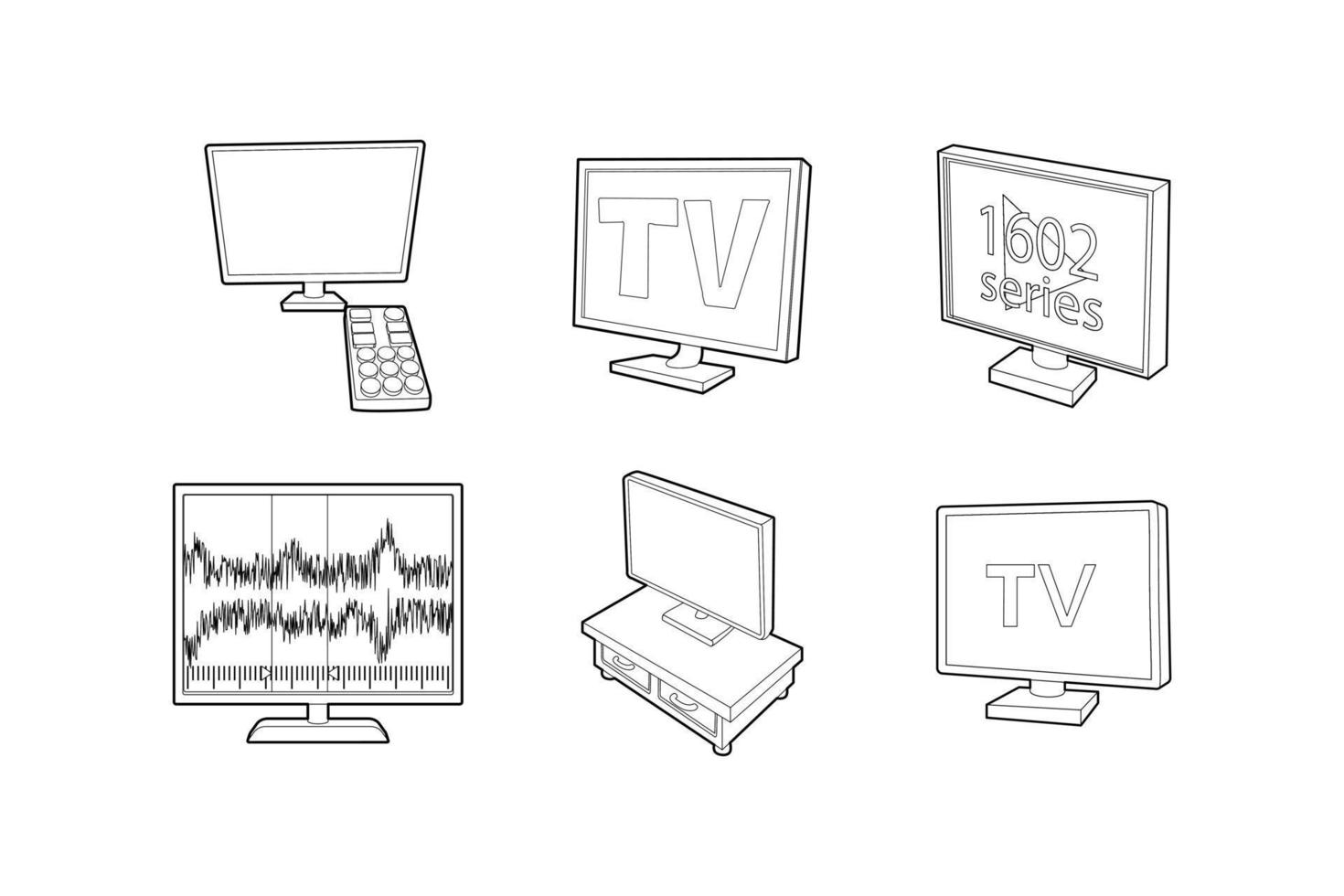 TV-apparat ikonuppsättning, dispositionsstil vektor
