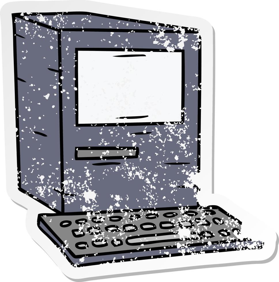 Distressed Sticker Cartoon Doodle eines Computers und einer Tastatur vektor