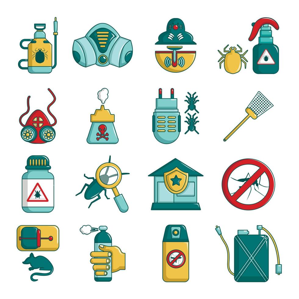 Schädlingsbekämpfungswerkzeuge Icons Set, Cartoon-Stil vektor