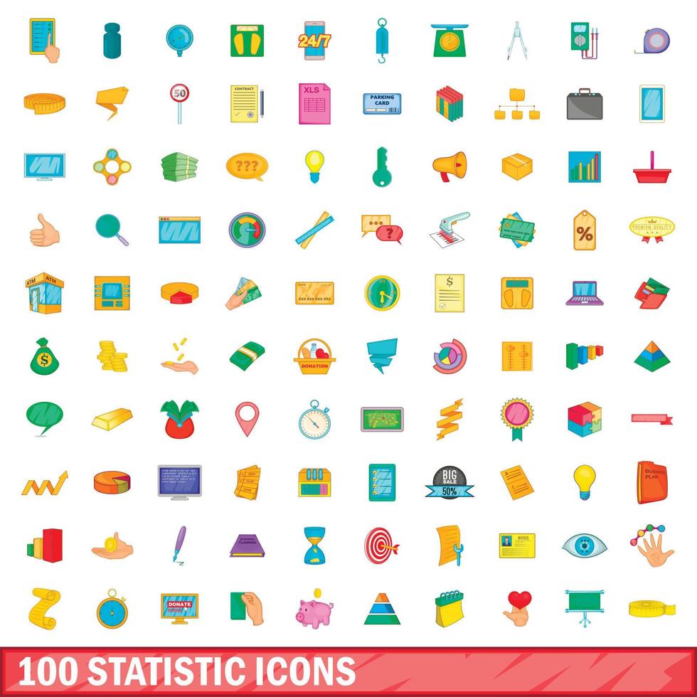 100 Statistik-Icons gesetzt, Cartoon-Stil vektor