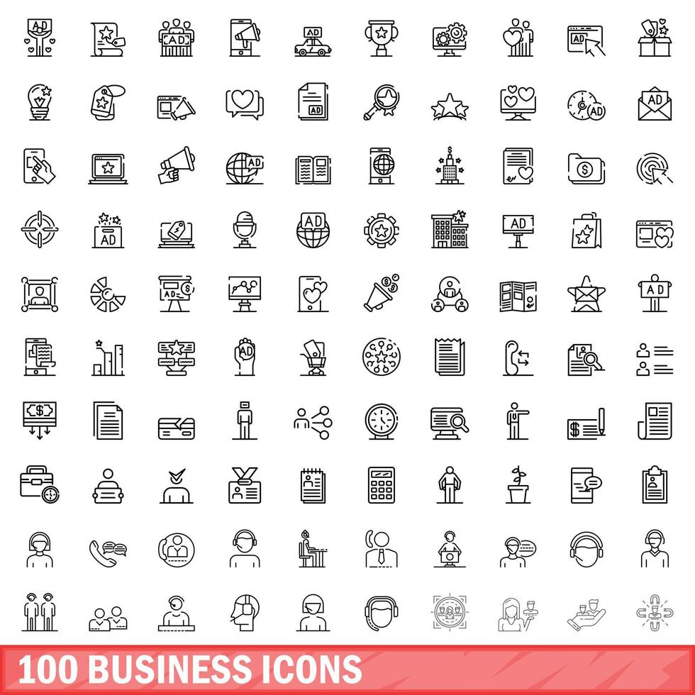 100 Business-Icons gesetzt, Umrissstil vektor