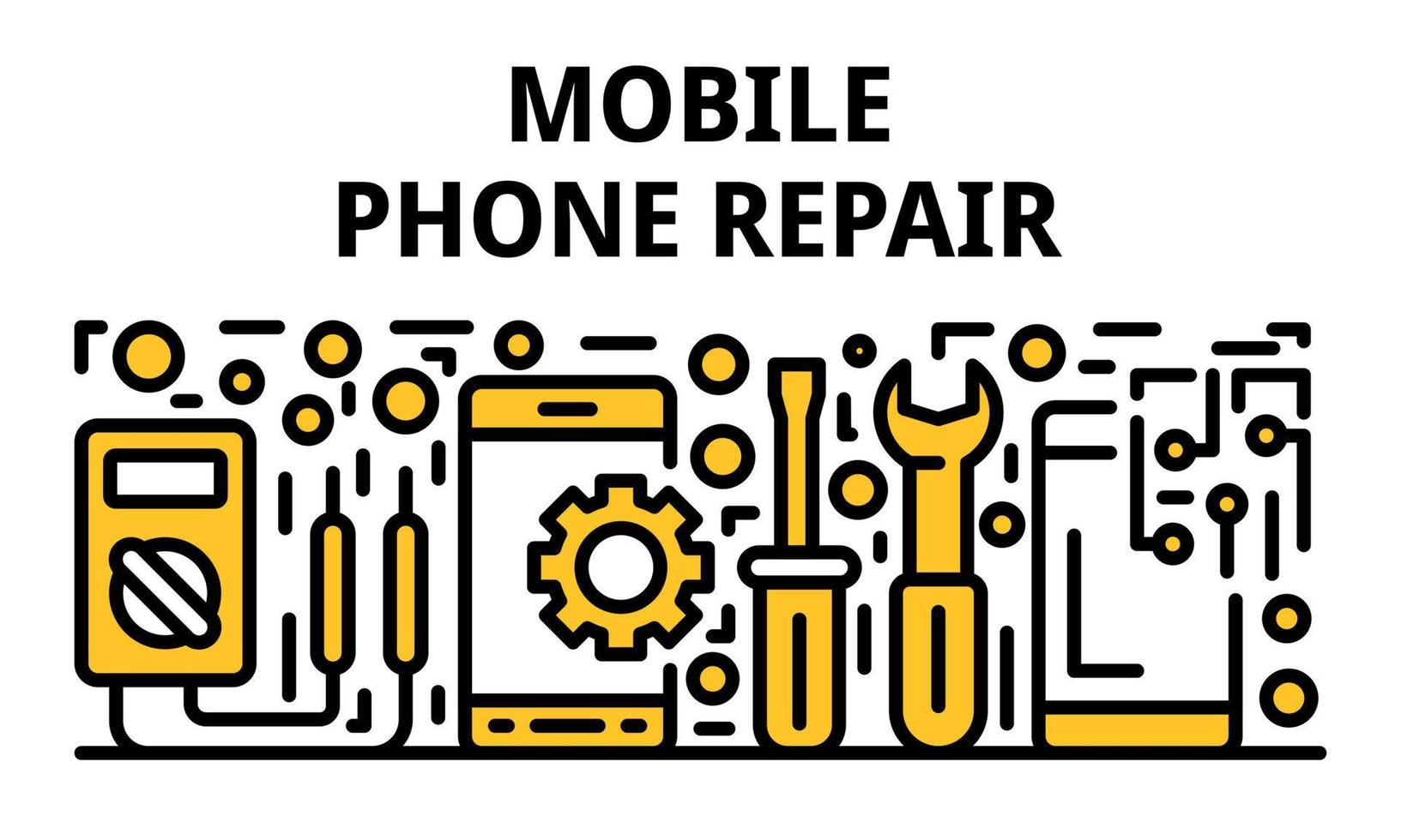 mobiltelefon reparation banner, kontur stil vektor