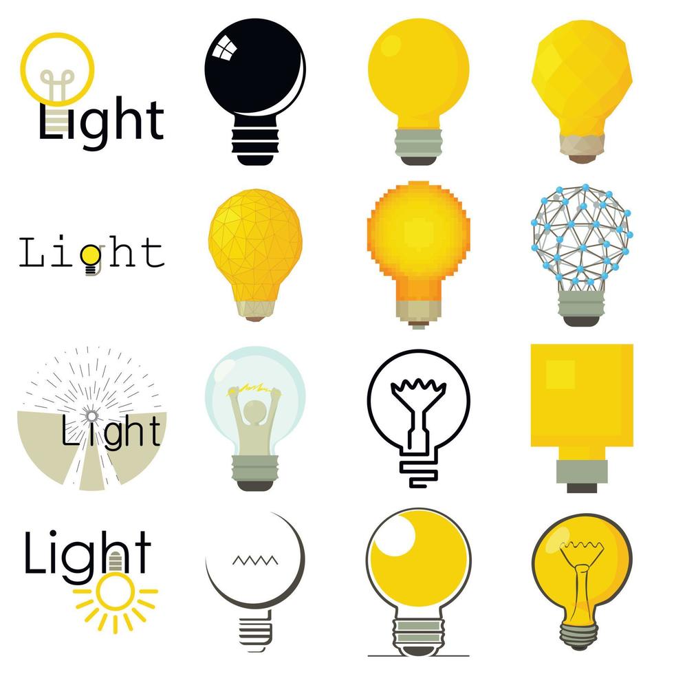 Licht Lampe Symbole gesetzt, Cartoon-Stil vektor