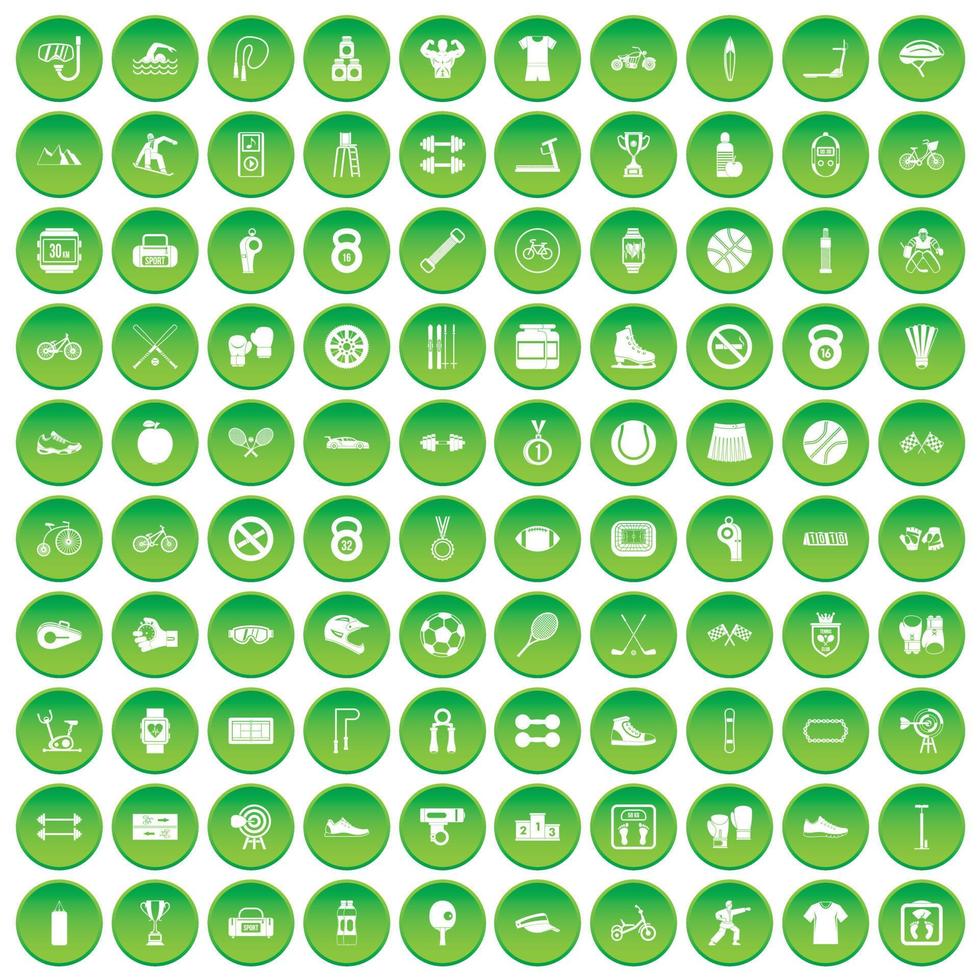 100 Sportikonen setzen grünen Kreis vektor