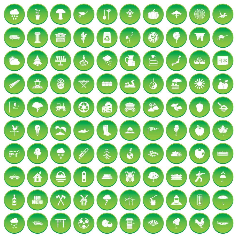 100 Reisezeitsymbole setzen grünen Kreis vektor