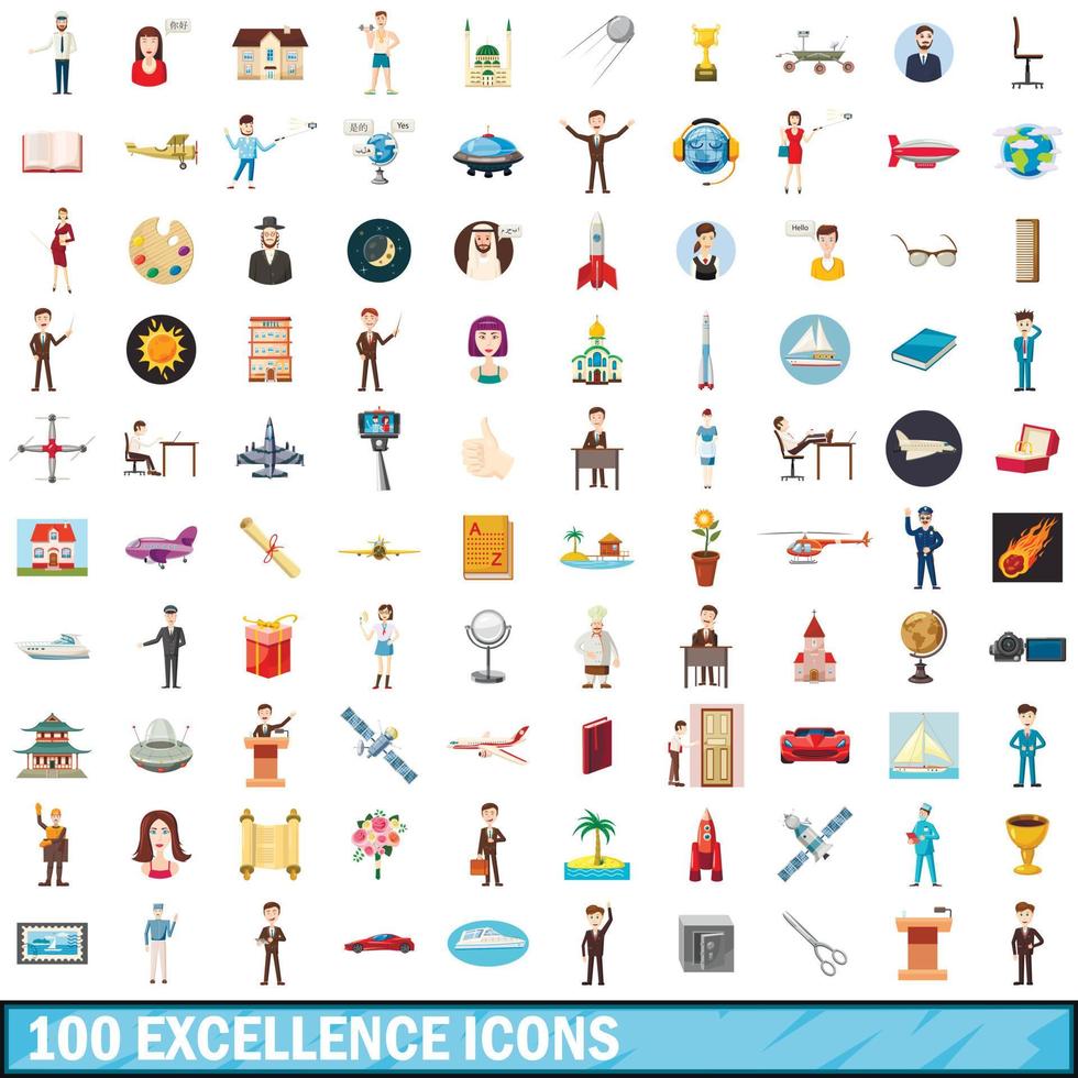 100 Exzellenz-Icons gesetzt, Cartoon-Stil vektor